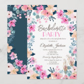 おしゃれなガーデンピンクの花  ブライズメイドパーティー 招待状 (正面/裏面)