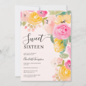 おしゃれなガーデン フラワーの水彩画 スイート16 招待状 (正面)