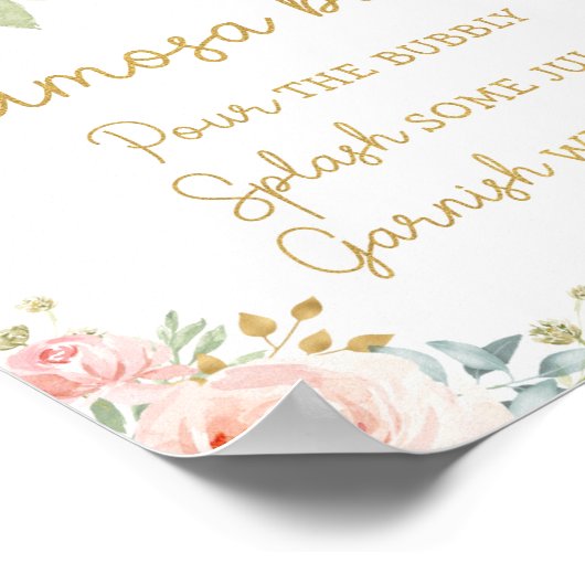 おしゃれなガーデン ブラッシュピンク フラワー グリーン ミモザバー ポスター (角)