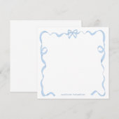 おしゃれなガーリー ベビーブルー リボン フレーム ノートカード (正面/裏面)