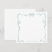 おしゃれなガーリー ミントグリーン リボン フレーム ノートカード (正面/裏面)