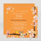 おしゃれなキスをする鳥たち 25周年パーティーサプライズ 招待状 (正面/裏面)