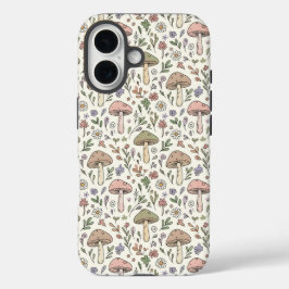 おしゃれなキノコのシームレス模様 iPhone 16ケース
