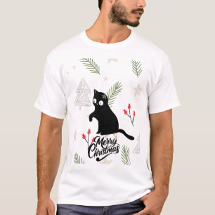 おしゃれなキャラクター黒猫 メリークリスマス Tシャツ