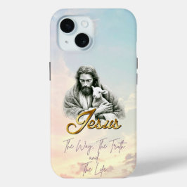 おしゃれなキリスト教の淡い空のイエス・ラム・ゴールドスクリプト iPhone 15ケース