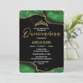 おしゃれなキンチャニエラ エメラルドグリーン アゲート 大理石 招待状 (スタンド正面)