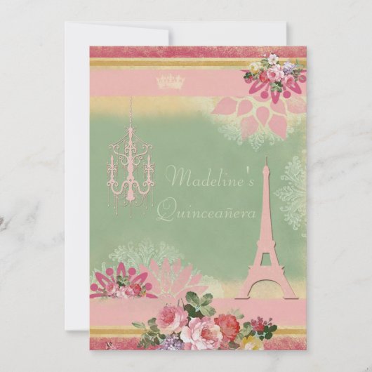 おしゃれなキンチャネラ エッフェル塔とシャンデリア 招待状 (正面)