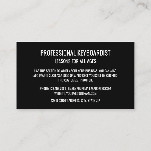 おしゃれなキーボード奏者、プロのミュージシャン 名刺 (裏面)