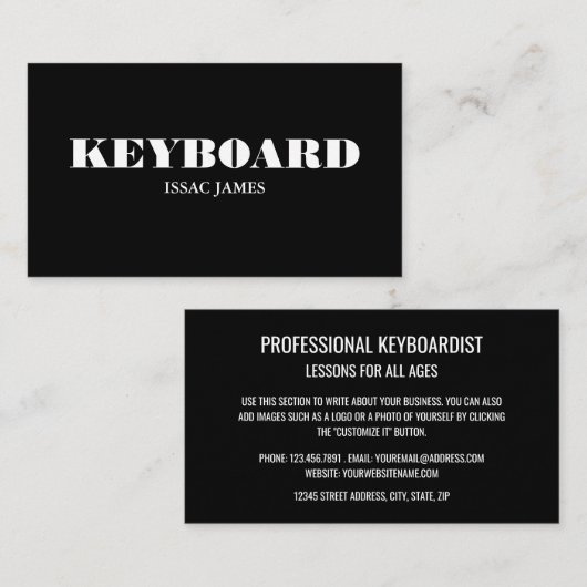 おしゃれなキーボード奏者、プロのミュージシャン 名刺 (正面/裏面)