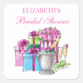 おしゃれなギフト Champagne Roses ブライダルシャワー スクエアシール (正面)