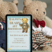 おしゃれなクマのベリーの１歳の誕生日 招待状