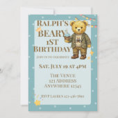 おしゃれなクマのベリーの１歳の誕生日 招待状 (正面)
