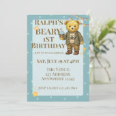 おしゃれなクマのベリーの１歳の誕生日 招待状 (スタンド正面)