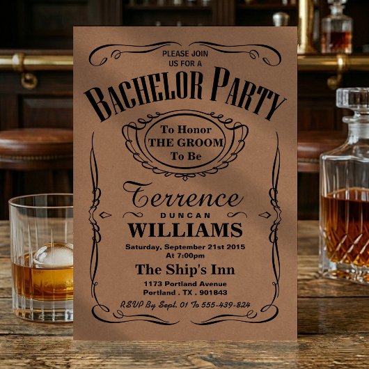 おしゃれなクラフトタイポグラフィーの独身パーティー 招待状