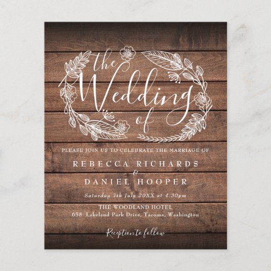 おしゃれなクラフト紙のウェディング招待状（ナチュラルウッドデザイン） (正面)