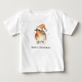 おしゃれなクリスマスのロビン鳥の冬の鳥のデザイン ベビーTシャツ
