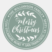 おしゃれなクリスマスの喜び 返信先住所 緑 ラウンドシール (正面)