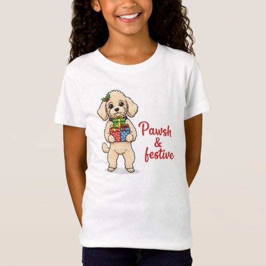 おしゃれなクリスマスの犬の服、おめかしわんこクリスマスTシャツ Tシャツ (正面)