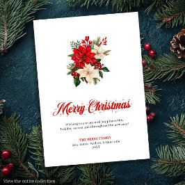 おしゃれなクリスマスの花のプリントグリーティングカード シーズンカード