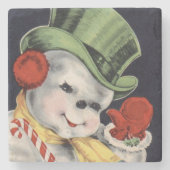 おしゃれなクリスマスの雪だるま ストーンコースター (正面)