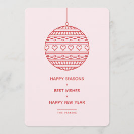 おしゃれなクリスマスオーナメントのパターン ピンクと赤 招待状