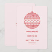 おしゃれなクリスマスオーナメントのパターン ピンクと赤 招待状 (正面/裏面)