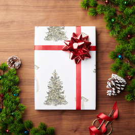 おしゃれなクリスマスツリーとキュートなりボンのパターン ラッピングペーパー
