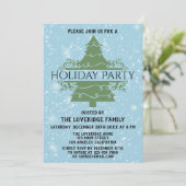 おしゃれなクリスマスツリーのホリデーパーティー スノーフレーク 青 招待状 (スタンド正面)