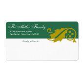 おしゃれなクリスマスツリーの葉のデザイン、緑と金のシッピングラベル ラベル (正面)