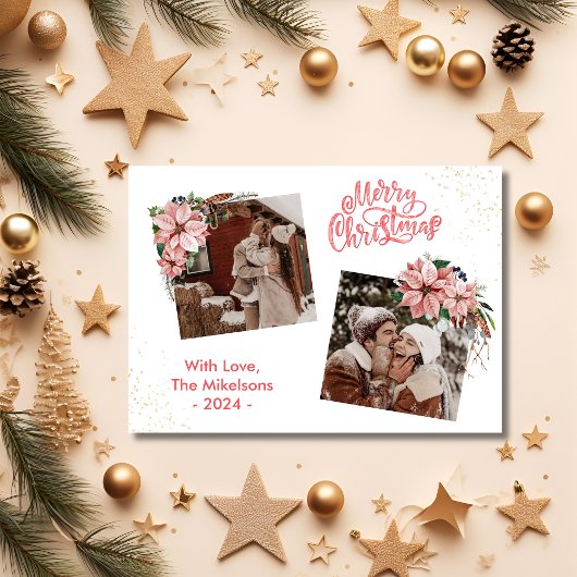 おしゃれなクリスマスツリー　ポインセチア　楽しいクリスマス　２　写真　ホリデー シーズンカード