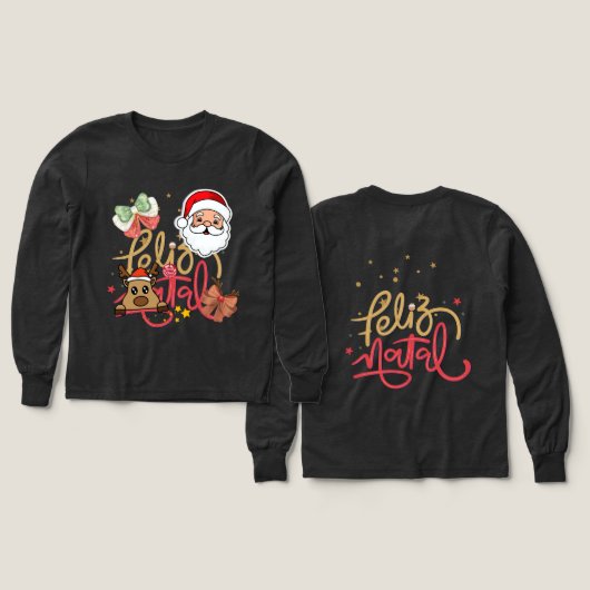 おしゃれなクリスマスデザインの長袖Tシャツ (デザイン 正面&背面)