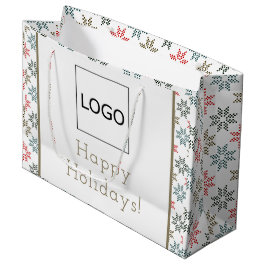 おしゃれなクリスマスデザイン - エレガントなポインセチア柄 ラージペーパーバッグ