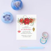 おしゃれなクリスマスパーティーフライヤー　赤と金のポインセチア チラシ (シングル)