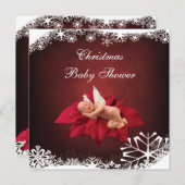 おしゃれなクリスマスベイビーシャワー「Baby & Poinsettia」 招待状 (正面/裏面)
