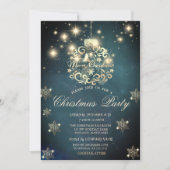 おしゃれなクリスマスボールと雪の結晶の会社のパーティー 招待状 (正面)