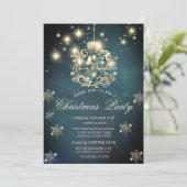 おしゃれなクリスマスボールと雪の結晶の会社のパーティー 招待状 (スタンド正面)