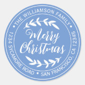 おしゃれなクリスマス喜びの返信先住所ブルー ラウンドシール (正面)