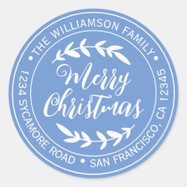 おしゃれなクリスマス喜びの返信先住所ブルー ラウンドシール