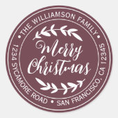 おしゃれなクリスマス喜びの返送先バーガンディ ラウンドシール (正面)