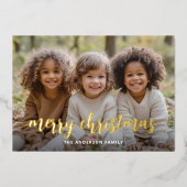 おしゃれなクリスマス ゴールド手書き文字 フルフォト 箔シーズンカード (正面)