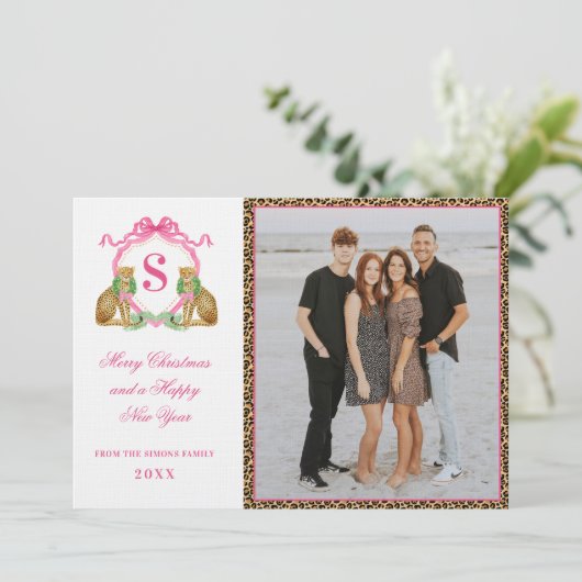おしゃれなクリスマス レオパード モノグラム フォト イン 招待状 (スタンド正面)