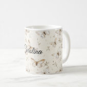 おしゃれなクリームの蝶々の誕生日 コーヒーマグカップ (正面右)