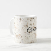 おしゃれなクリームの蝶々の誕生日 コーヒーマグカップ (正面左)