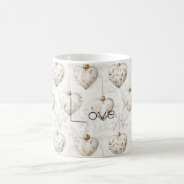 おしゃれなクリームグレイのハートのオーナメント コーヒーマグカップ