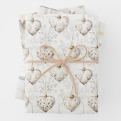 おしゃれなクリームグレー ハート オーナメント ウェディング ラッピングペーパーシート (インサイチュ)