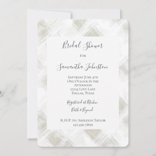 おしゃれなクリームホワイトのストライプ柄のブライズシャワー 招待状 (正面)