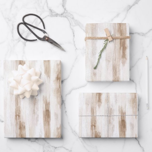 おしゃれなクリーム色の白と茶色のストライプの結婚前お披露目パーティー ラッピングペーパーシート (正面)