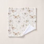 おしゃれなクリーム色の蝶々 ブライダルシャワー バスタオルセット (ウォッシュタオル)