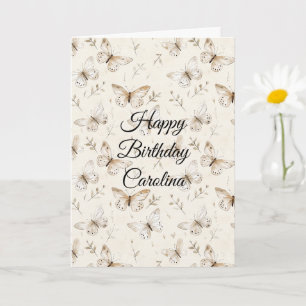 おしゃれなクリーム色の蝶の誕生日 カード