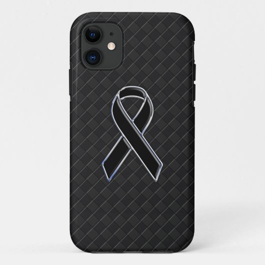 おしゃれなクロムブラック リボン アウェアネス Case-Mate iPhoneケース (裏面)
